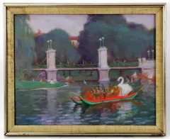 Boston Public Gardens by Ernest Principato, oil on canvas, sold Feb 2024