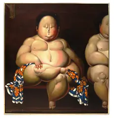 Dos Hombres en La Sauna by Leandro Velasco, oil on canvas, sold Mar 2024