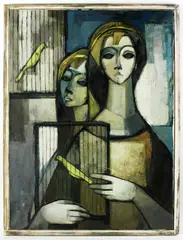 Woman with Birds by Senén Ubiña, 1959, oil on canvas, sold Mar 2024