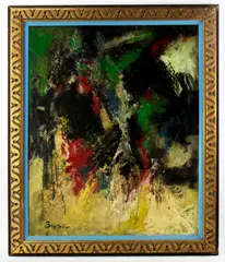 abstract by Peter Busa, oil on canvas, sold Mar 2024
