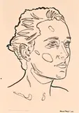 Scale Reference Drawing for Line Portrait I by Johann Nortjé, acrylic ink over pencil on paper, sold Oct 2022