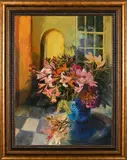 Still Life with Flowers by Margaret Gradwell, oil on canvas, sold Oct 2022