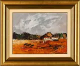 Landscape with Storm Clouds by Magriet van Loggerenberg, oil on board, sold Oct 2022