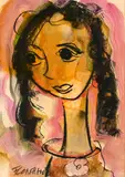 Portrait of a Woman in Orange by Frans Claerhout, oil and charcoal on paper, sold Oct 2022