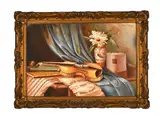Musical Still Life by Anna Bischoff, oil on canvas, sold Oct 2022