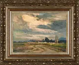 Landscape with Farmhouse and Kraal by Christopher Tugwell, oil on board, sold Dec 2022