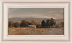 Misty Landscape with Farm by Errol Boyley, oil on canvas mounted on board, sold Dec 2022