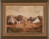 Landscape with Cape Farmhouses by June Tuckett, oil on canvas mounted on, sold Dec 2022