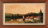 Tuscan Village II by Mauro Chiarla, oil on canvas mounted on board, sold Dec 2022