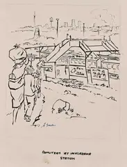Seven Works: Kliptown Entrance to Soweto by Durant Sihlali, ink over pencil on paper, sold Dec 2022