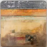 Untitled by Elaine Anthony, mixed media encaustic collage painting on wood panel with stamps, sold Sep 2023
