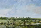 Pasture scene by M Johnson, watercolour, offered Apr 2023