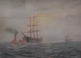 Shipping scene with tug towing a masted ship by H Parson, watercolour, offered Apr 2023