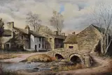 Autumnal hamlet with stream and ford by J.G Smith, 1975, oil on canvas, offered Apr 2023