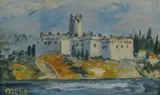 Scaliger Castle, Malcesine, Italy by Detoni Otello, oil on board, offered Apr 2023