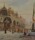 Religious procession in front of St by James William Milliken, watercolour, sold Apr 2023