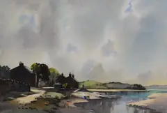 Prior (British 1914-1988) watercolours, a nicely painted estuary scene with nice use of colour possibly Sunderland Point (entrance to the Port of Lancaster) by Ebenezer John Woods, watercolor, sold Apr 2023