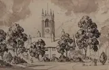 A view of St Martin's by Albert Thomas Pile, ink and monochrome, offered Apr 2023