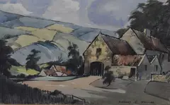 Rural farm settings by Robert E Waller, watercolor, offered Apr 2023
