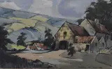 Rural farm settings by Robert E Waller, watercolor, offered Apr 2023