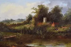 Caversham Church Berks, attributed verso, 29 x 44cm, modern framed, 37 x 53cm by G. Bates, oil, sold Mar 2023