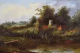 Caversham Church Berks, attributed verso, 29 x 44cm, modern framed, 37 x 53cm by G. Bates, oil, sold Mar 2023