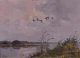 Estuary scene with ducks by George Stevens, oil on canvas, offered Mar 2023