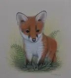 Stylised fox cub amongst foliage by R H Petherick, gouache, offered Mar 2023