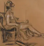 Seated female nude by John Clare, charcoal and chalk, offered Mar 2023