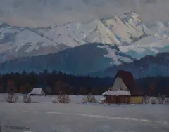 Zakopane Tatra Polish winter landscape by Henryk Rachalewski, 1976, oil, sold Mar 2023
