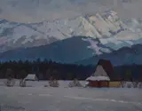 Zakopane Tatra Polish winter landscape by Henryk Rachalewski, 1976, oil, sold Mar 2023
