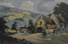Rural farm settings by Robert E Waller, watercolor, offered Mar 2023