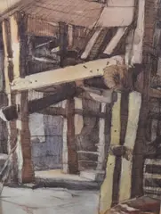 The interior by William Dodd, 1980, ink and watercolour, offered Feb 2023