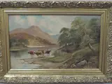 Highland cattle Loch Leven by R. Davis, oil, sold Dec 2022