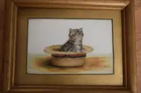 (20th century), style of Bessie Bamber, an oil painting on ceramic, cats, attributed to Bridget by Denys Watkins-Pitchford, oil, offered Dec 2022