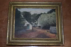 (19th century), an oil painting, farmyard, initialled and dated (18)90, 16 x 21cm, framed 22 by R.M., oil, sold Nov 2022