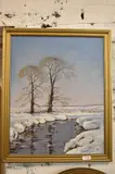 Winter river scene 49CM by B Dixon, oil on canvas, offered Oct 2022