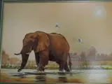 African elephant watering by S Gray, oil on board, sold Aug 2022