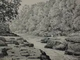 The Strid, River Wharfe' and signed to margin, within a card mount, slender moulded gilt frame, under glass 17cm x 21cm & 29cm x 33cm by Alfred Wainwright, ink, sold Jul 2022