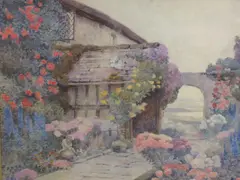 Has Ever Scene So Delighted with Flowers So Gay by Jane Utle, 1928, watercolour, sold Jun 2022