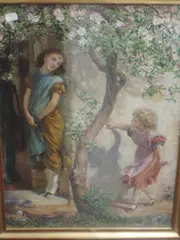Hide and Seek, monogrammed, and attributed verso, 56 x 40cm, framed and glazed, 63 x 47cm by Frederic Shields, watercolour, sold Jun 2022