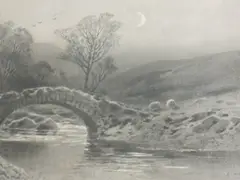 Moonlit river bridge by Arthur Tucker, watercolour, sold May 2022