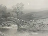 Moonlit river bridge by Arthur Tucker, watercolour, sold May 2022