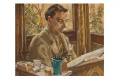 Untitled by René Bouché, oil on board, offered Mar 2025