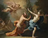 Pan and syrinx by Domenico Antonio Vaccaro, Oil on canvas, sold Oct 2024