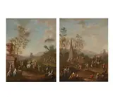 Italianate landscapes with figures by Johann Christian Vollerdt, Oil on panel, a pair, offered Oct 2024