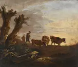 Drovers with cattle by Thomas Barker, Oil on canvas, offered Oct 2024