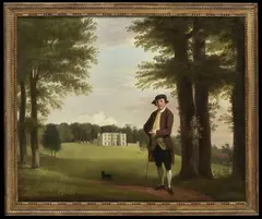 Powlett wrighte (the younger) standing before englefield house by Nathaniel Dance-Holland, Oil on canvas, sold Oct 2024