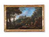 Called il orizzonte (flemish 1662-1749), an italianate wooded landscape by Jan Frans van Bloemen, Oil on canvas, sold Oct 2024