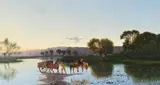 Evening on the river wey by Edwin Henry Boddington, Oil on canvas, sold Oct 2024
